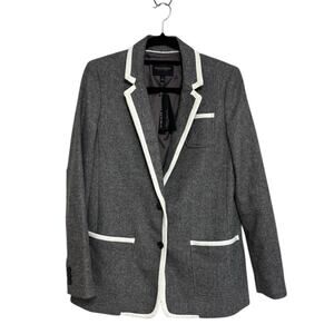 NEW Banana Republic Wool Blend Hack ing Jacket in Piped Grey - Size 8